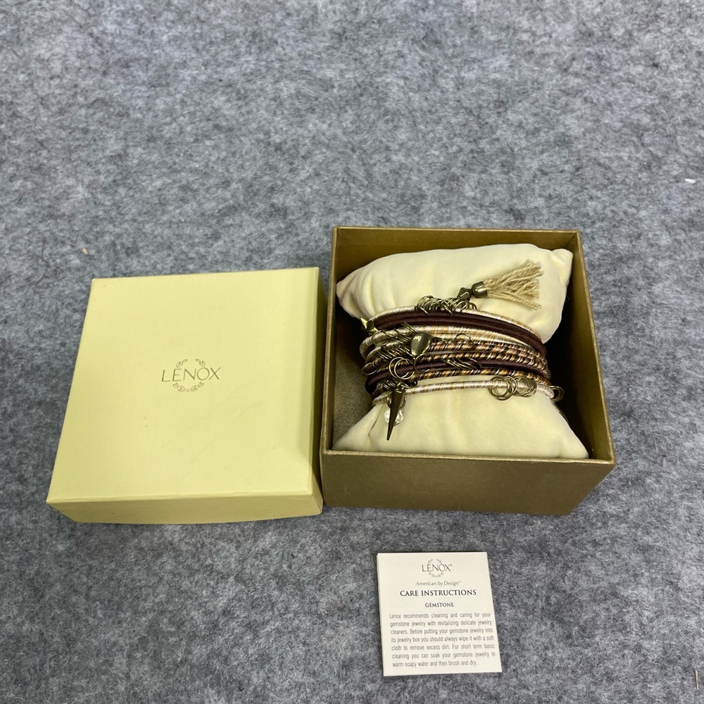 Lenox Earthtones Tassel Bangle Bracelets Stack New In Box Boho Festival Tribal - Picture 5 of 6